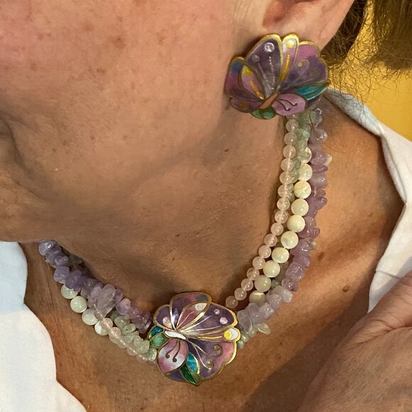 Artist David Kuo Enamel Champleve, Necklace, Bracelet, Earrings. - Picture 3 of 14